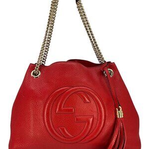 GUCCI Pebbled Calfskin Medium Soho Chain Shoulder Bag
